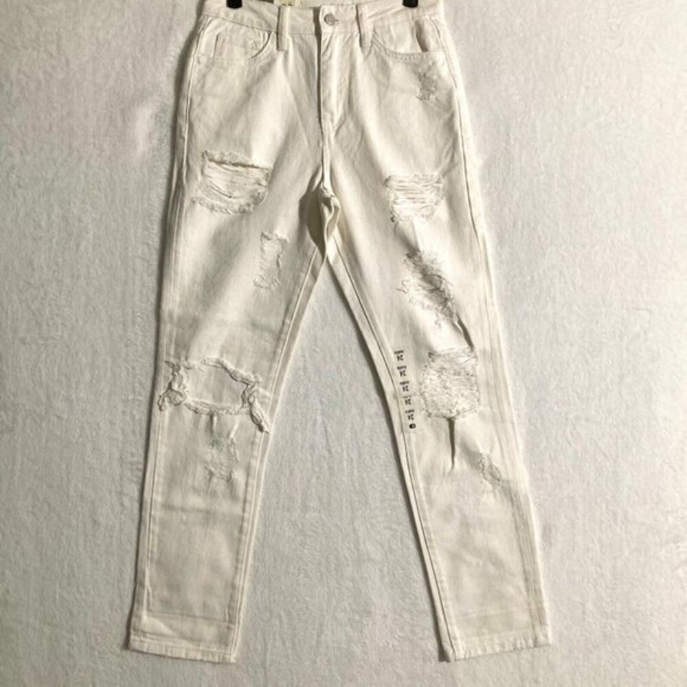 NWT Buckle Bridge by Gly Womens Jeans 24x27 Mom Fit White Denim Distressed Pants